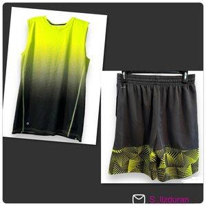 XERSION BOYS SLEEVELESS TOP & SHORTS (set)SIZE XL 18/20Yellow and Gray w/dots